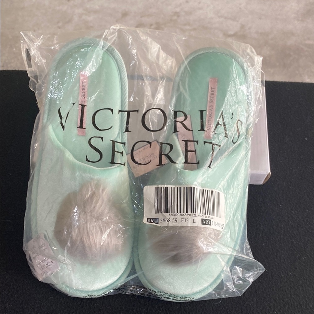 Victoria's Secret Light Green Fluffy Slippers